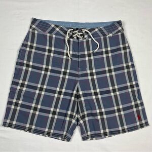 Polo Ralph Lauren Mens Swim Board Shorts Sz 32 Plaid Blue/White/Red A5